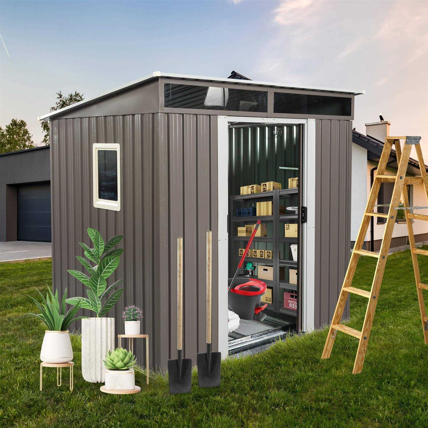 6.4 x Outdoor Storage Shed Storage Sheds Outdoor with Floor Frame & Lockable Doors Outdoor Storage