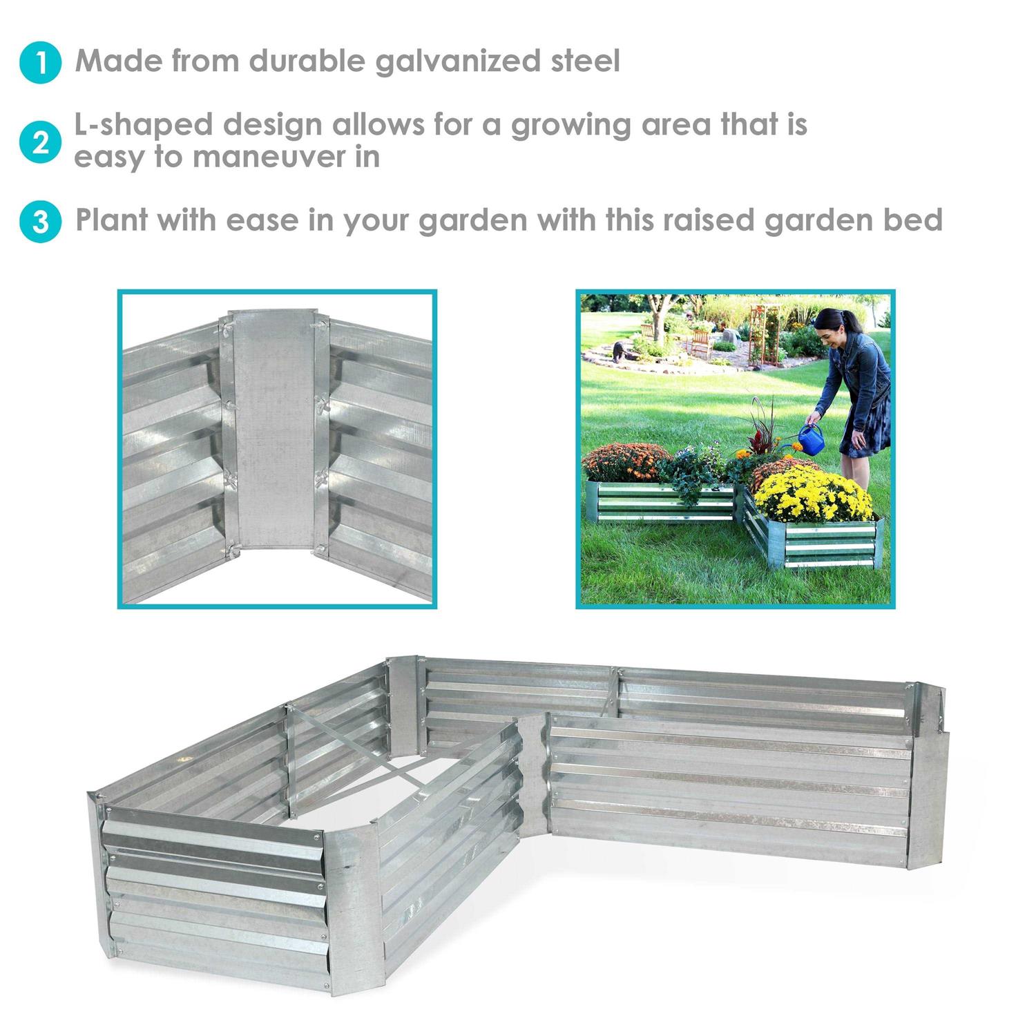 Sunnydaze L-Shaped Galvanized Steel Raised Garden Bed