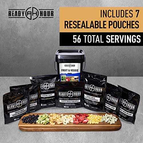 Ready Hour, Fruit & Veggie Mix, Real Non-Perishable Freeze-Dried Food, 30-Year Shelf Life, Portable Emergency and Adventure Food Supply
