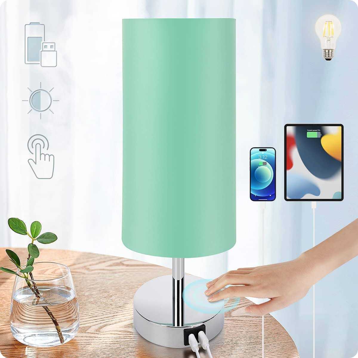 Yarra-decor Bedside Lamp with Usb Port Touch Control Table Lamp 3 Way Dimmable Nightstand Lamp