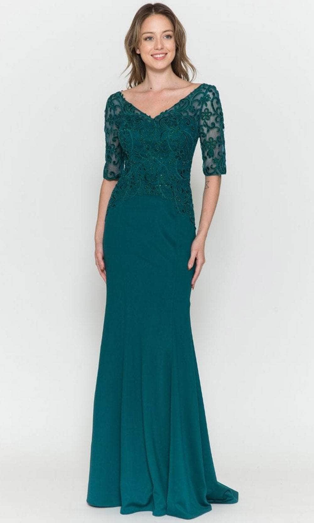 Quarter Length Sleeved Sheath Evening Gown