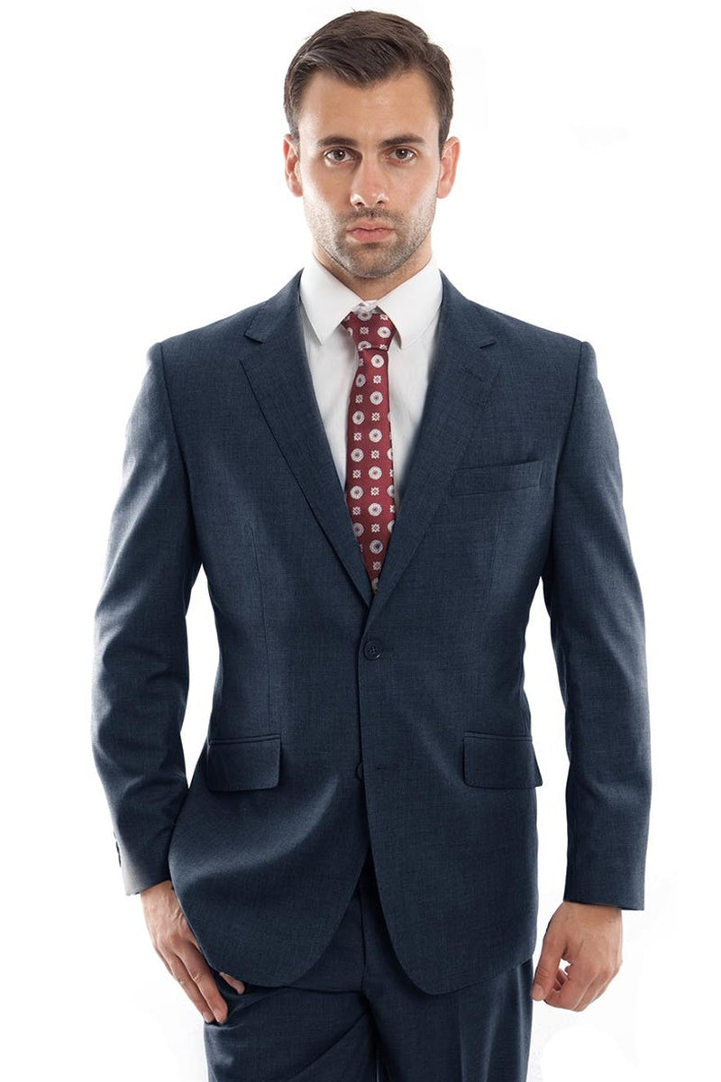 Men’s Designer Two Button Modern Fit Wool Suit in Indigo Blue