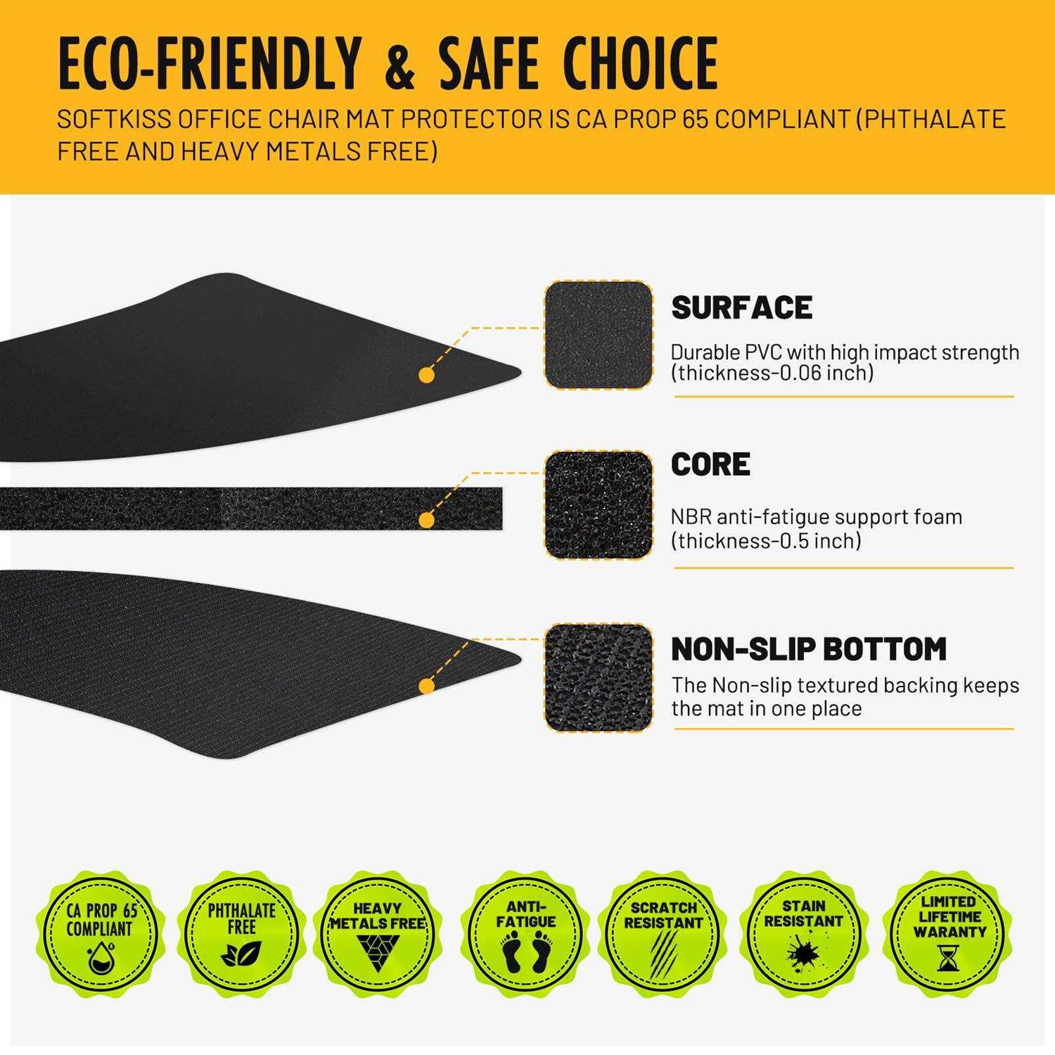 Anti-Fatigue Standing Office Chair Mat for Hardwood Floor with Cushioned Foam Foot Support