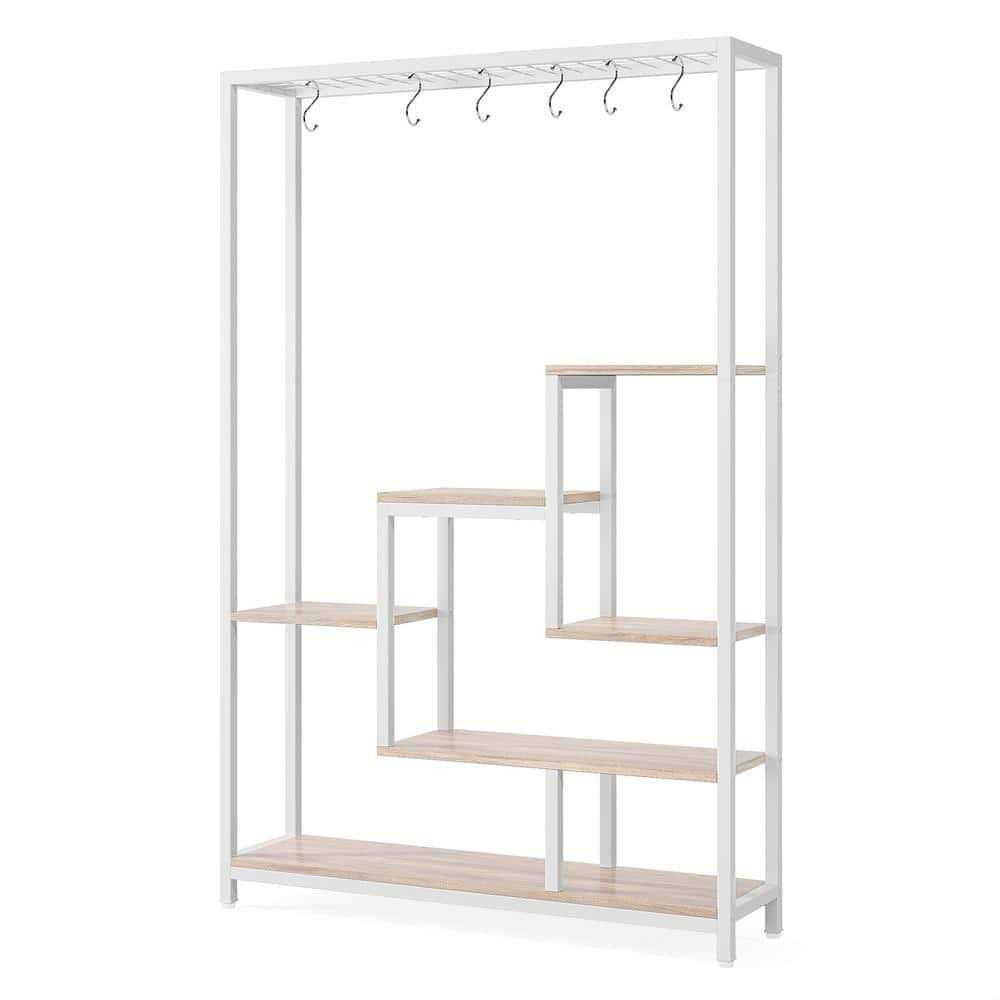 BYBLIGHT Wellston 70.86 in. White & Beige 5-Tier Wooden Indoor Plant Stand