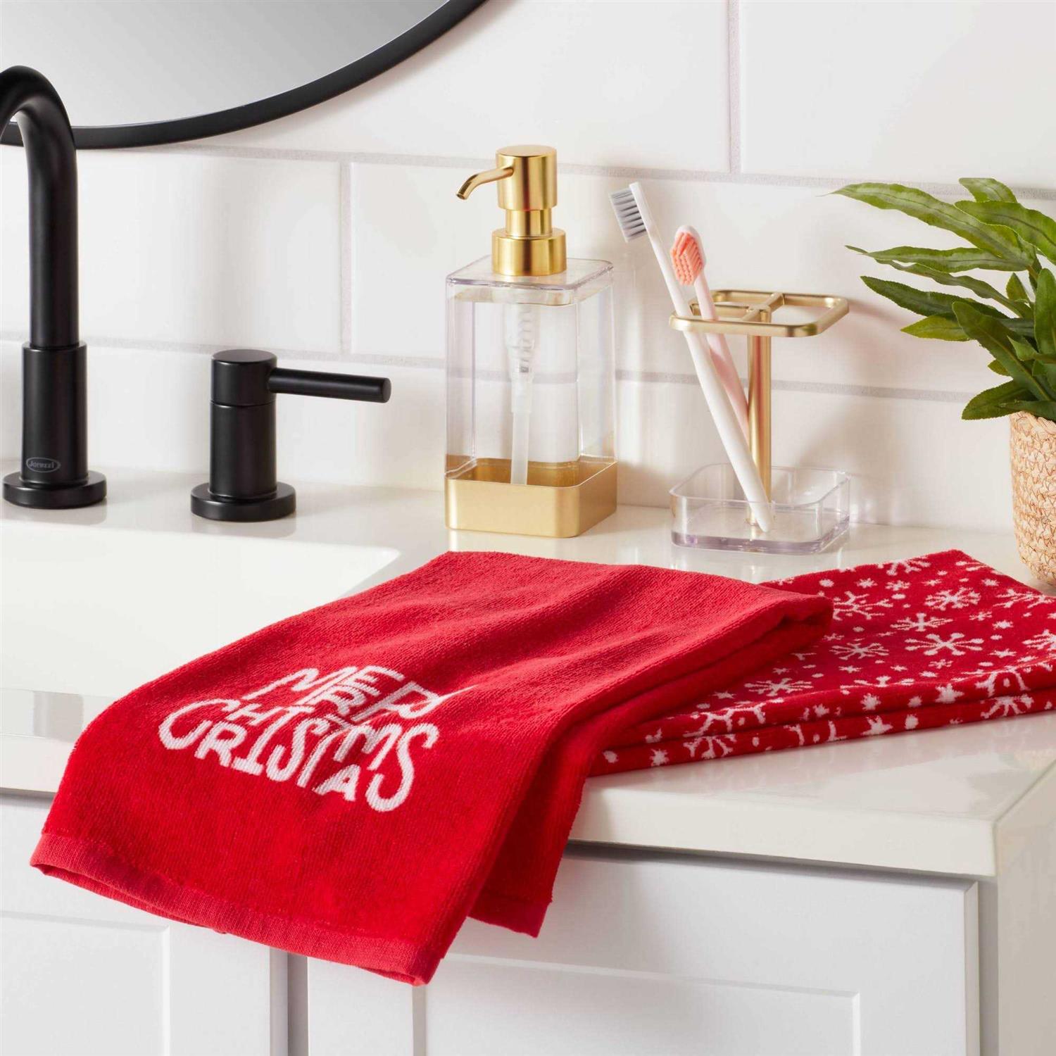 Wondershop 2pk Merry Christmas Hand Towel Set Red/White