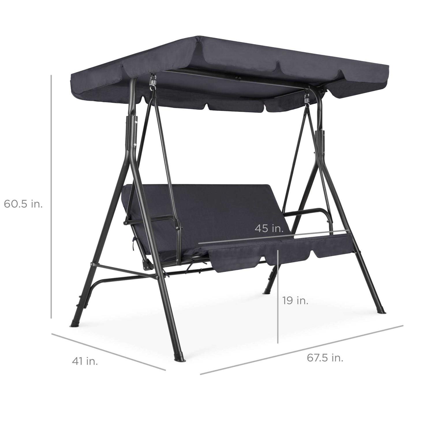 Best Choice Products 2-Person Outdoor Large Convertible Canopy Swing Glider Chair w/Removable Cushions