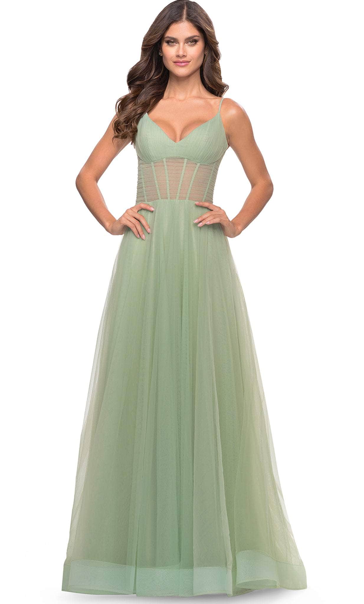 V-Neck Sheer Corset Evening Dress