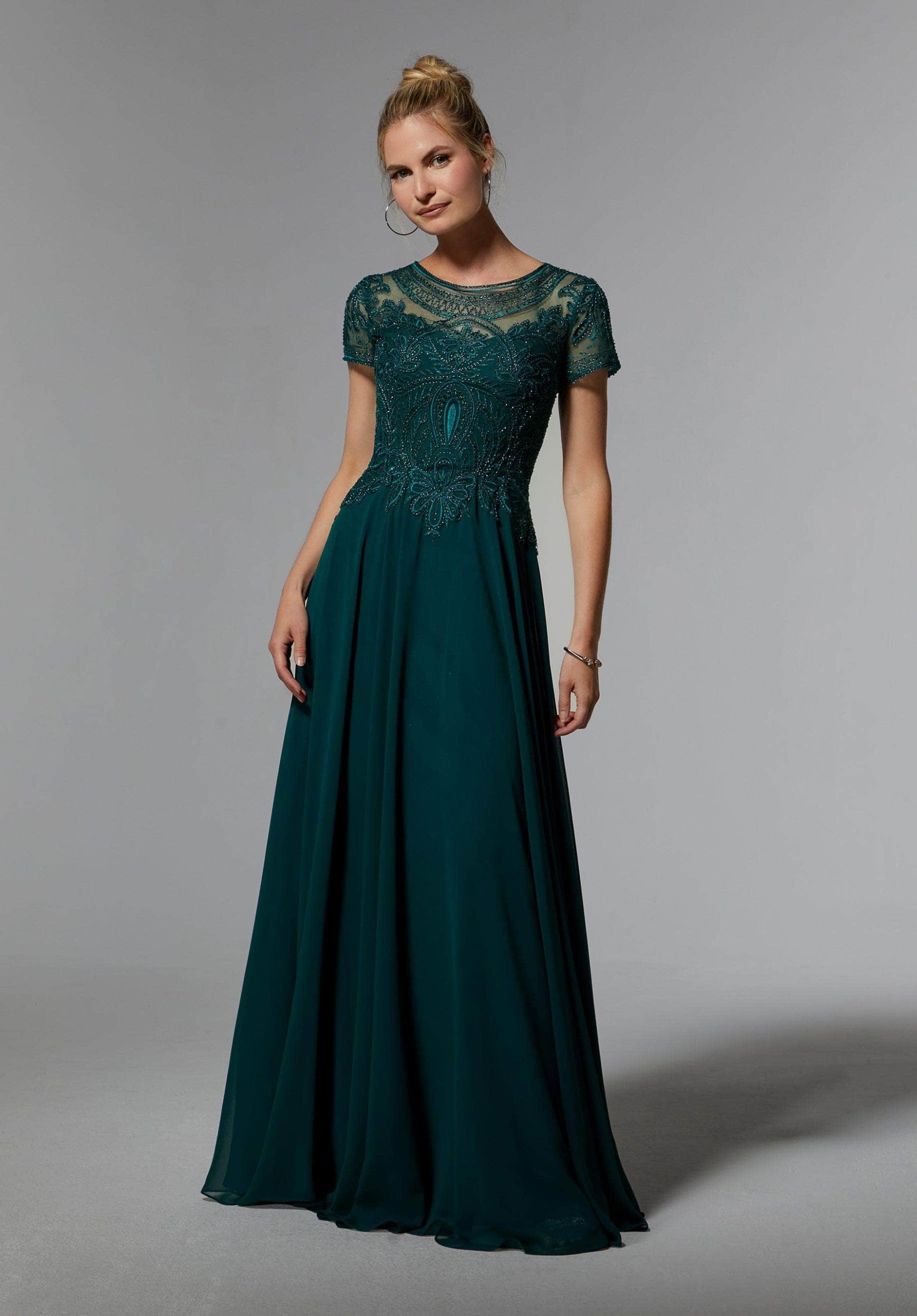 71824 Embellished Bateau Chiffon A-line Dress