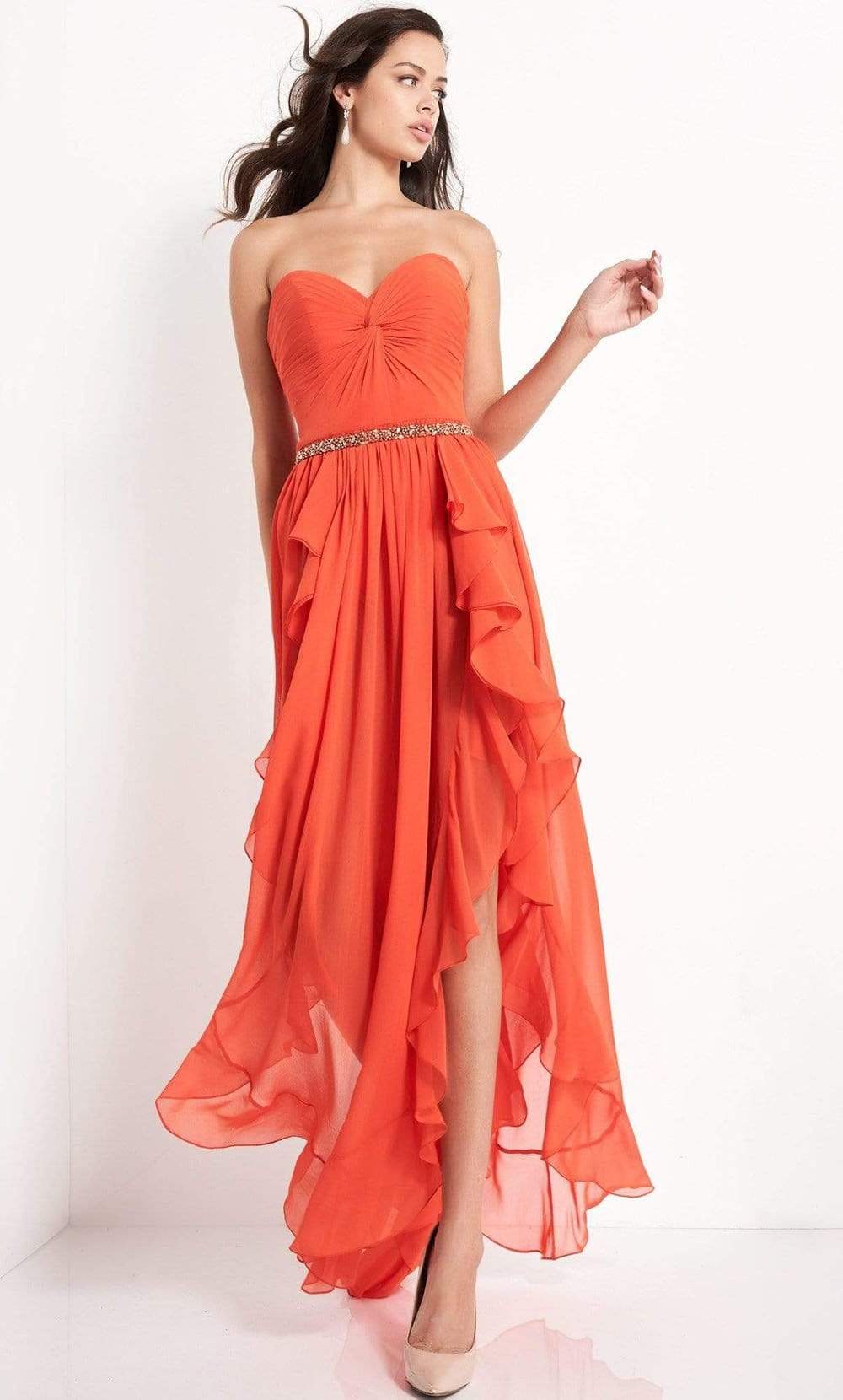 04874 Strapless Ruffle Hem High-Low Chiffon Dress