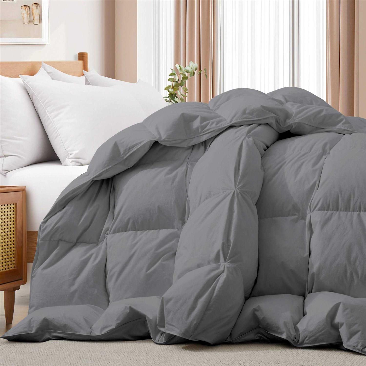 All Seasons Pinch Pleat Goose Feather and Down Comforter-Breathable Cotton Fabric Baffled Box Duvet Insert