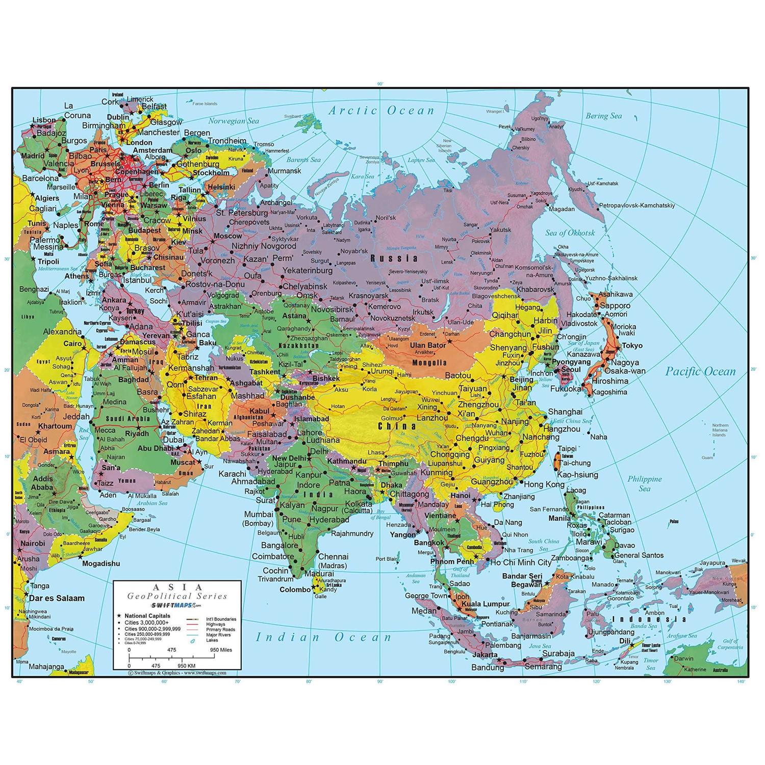 Asia Wall Map GeoPolitical Edition by Swiftmaps