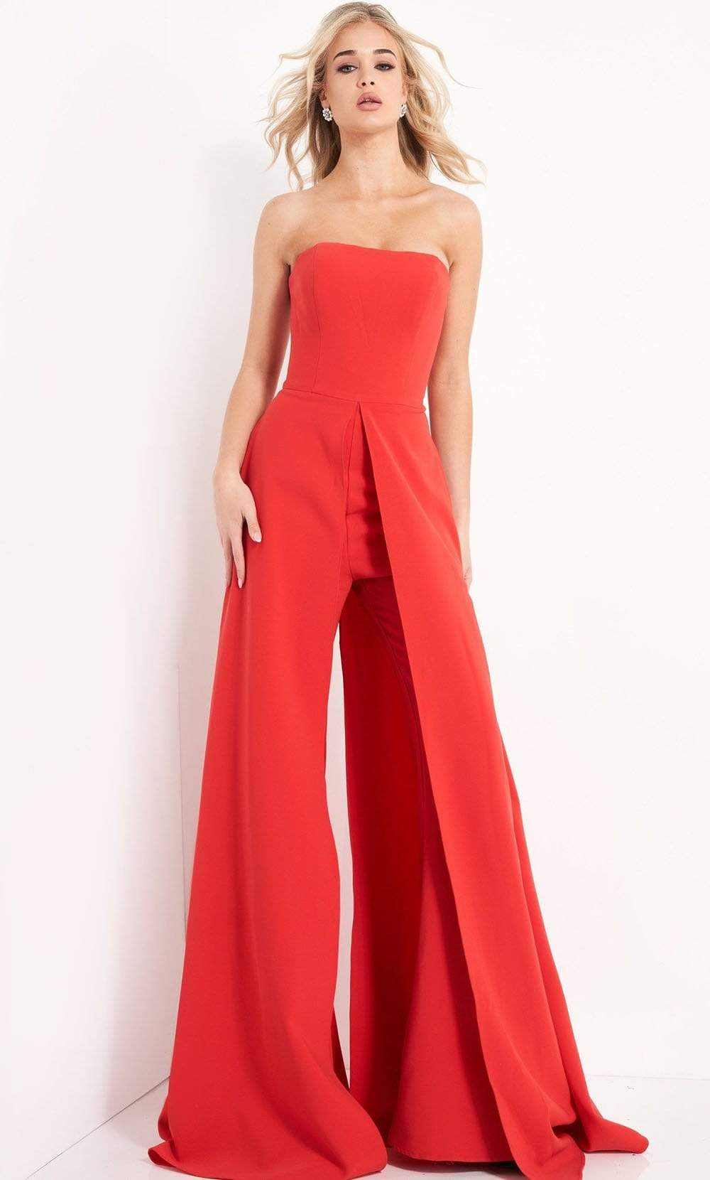 03529 Strapless Wide Leg Formal Evening Jumpsuit With Overlay