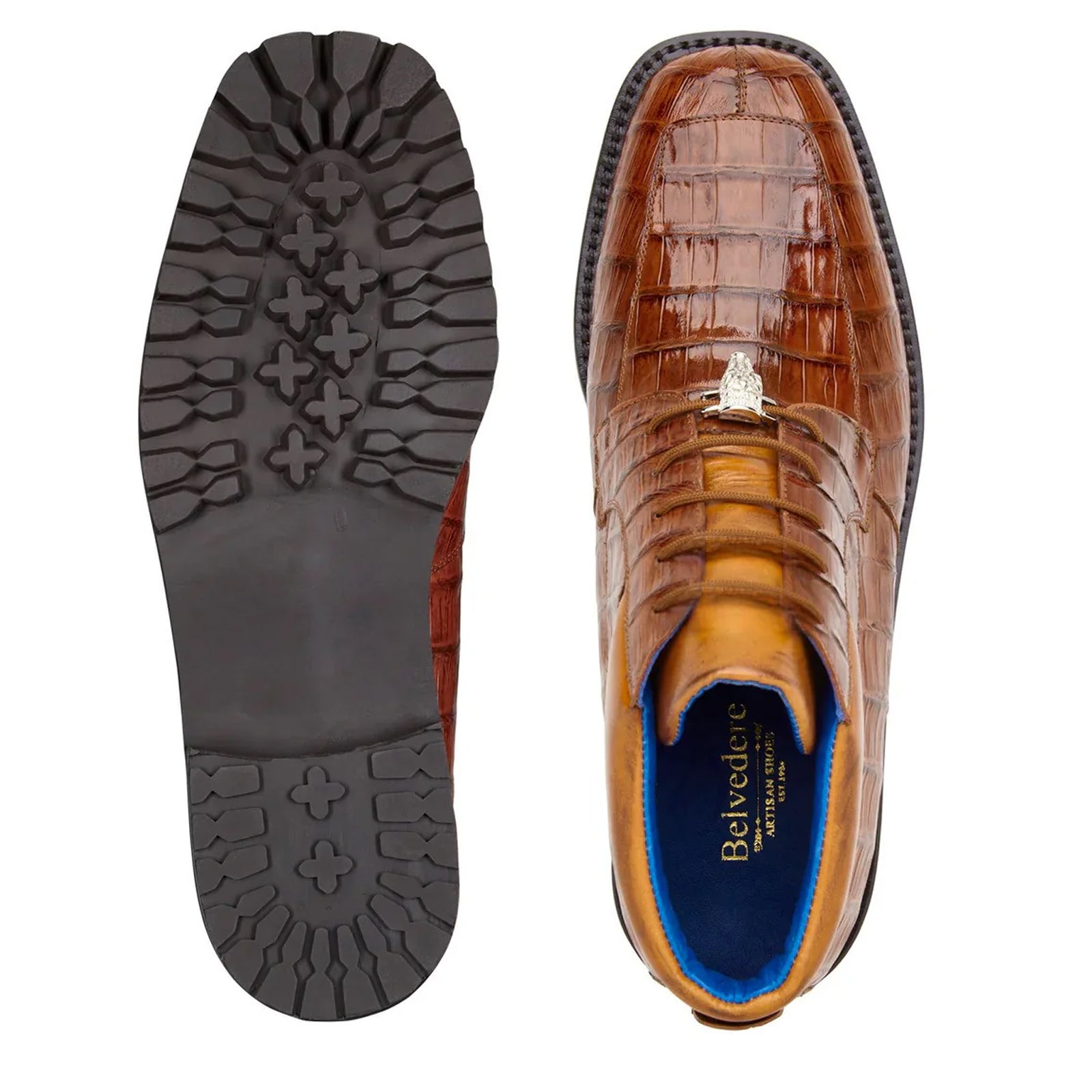 Men’s Belvedere Gallardo Caiman Crocodile Dress Hiker Boot in Sport Rust