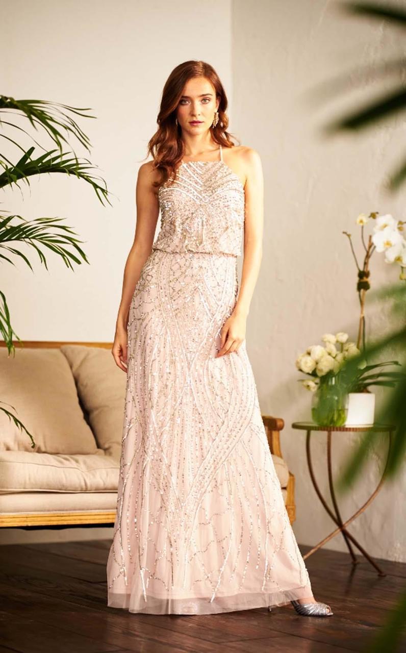 91907930 Bedazzled Halter Blouson Sheath Dress