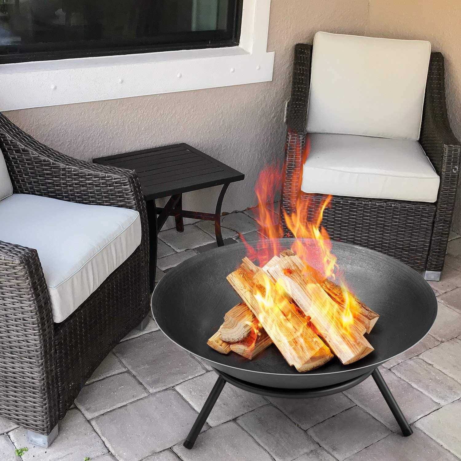 AMAGABELI GARDEN & HOME Amagabeli Fire Pit Outdoor Wood Burning 22.6in Firepit Firebowl Fireplace Heater Log Charcoal Burner Extra Deep Large Round Camping Outside Patio