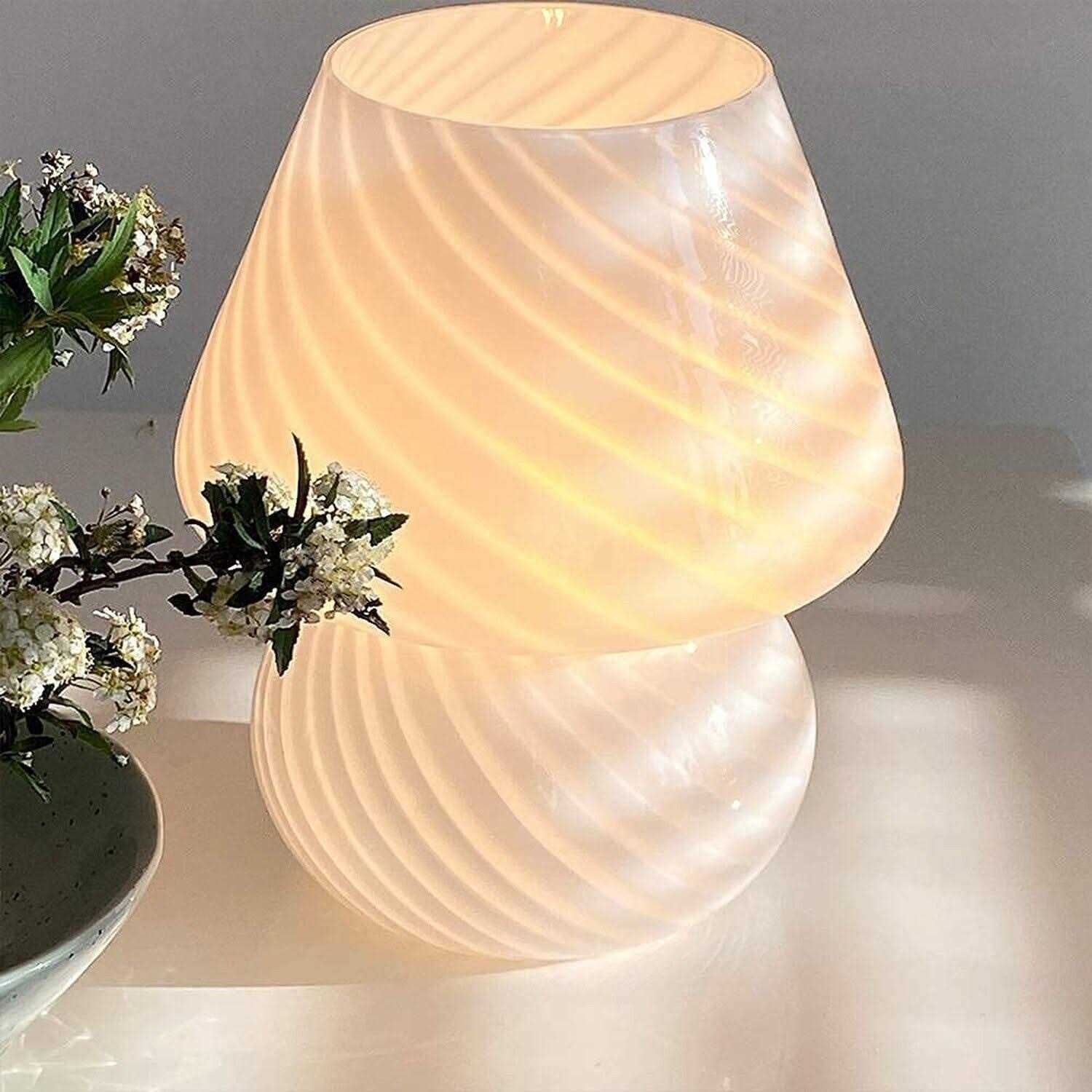 Translucent Table Mushroom Lamp Italian Style Modern Striped Glass Bedside Lamps Desk Light