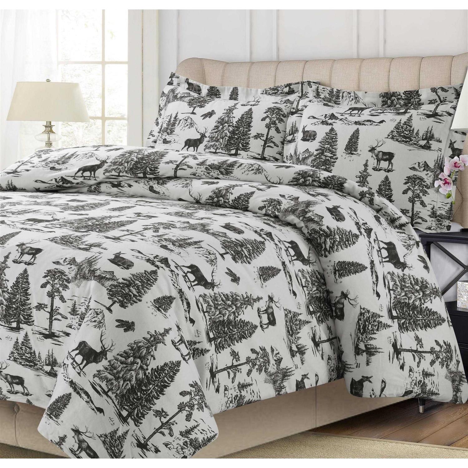 Tribeca Living 200-GSM Heavyweight Flannel Printed Oversized Duvet Cover Set