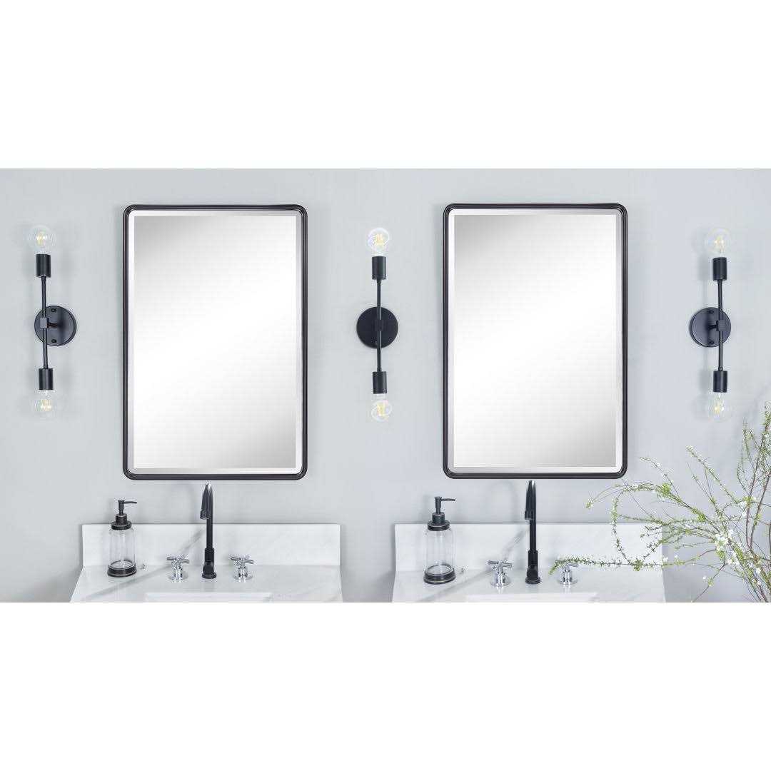 17 Stories Farmhouse Recessed Metal Bathroom Medicine Cabinets with Mirror with Adjustable Tempered Glass Shelves