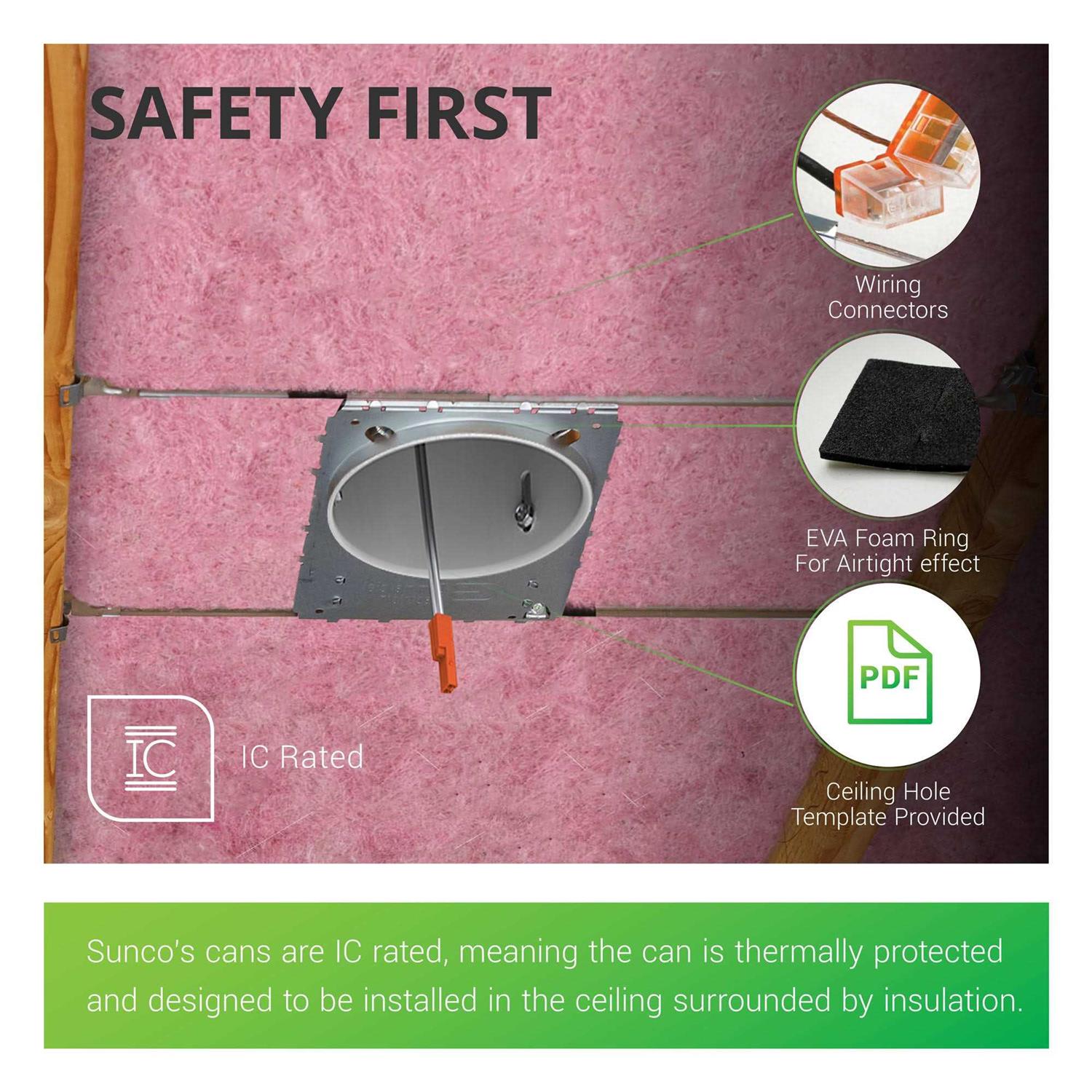 Sunco Lighting 6 Pack 4 Inch New Construction Housing Air Tight IC Rated Steel Can