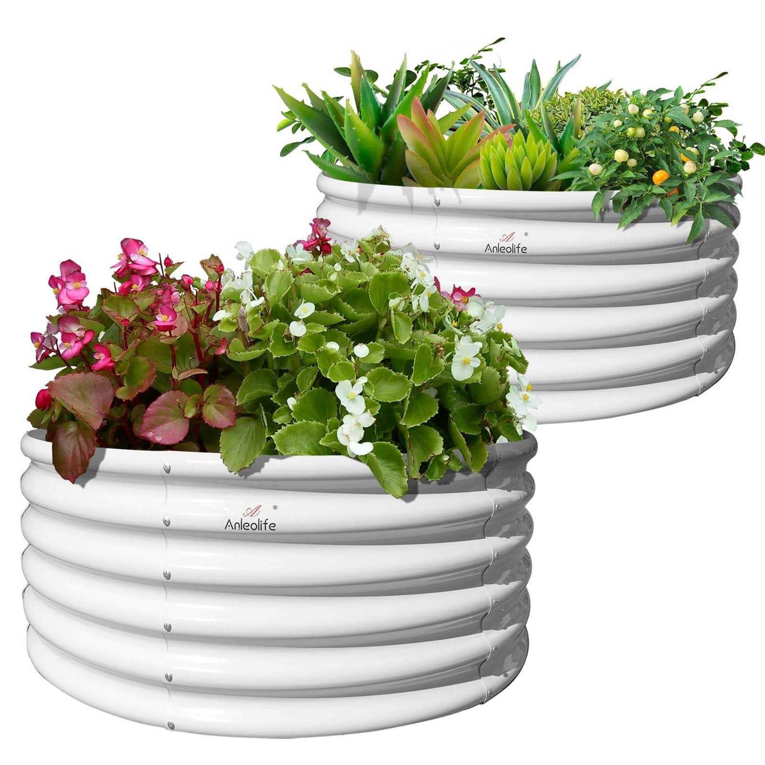 A ANLEOLIFE 2-Pack 4ft x 18A Tall Round galvanized Raised Garden Bed