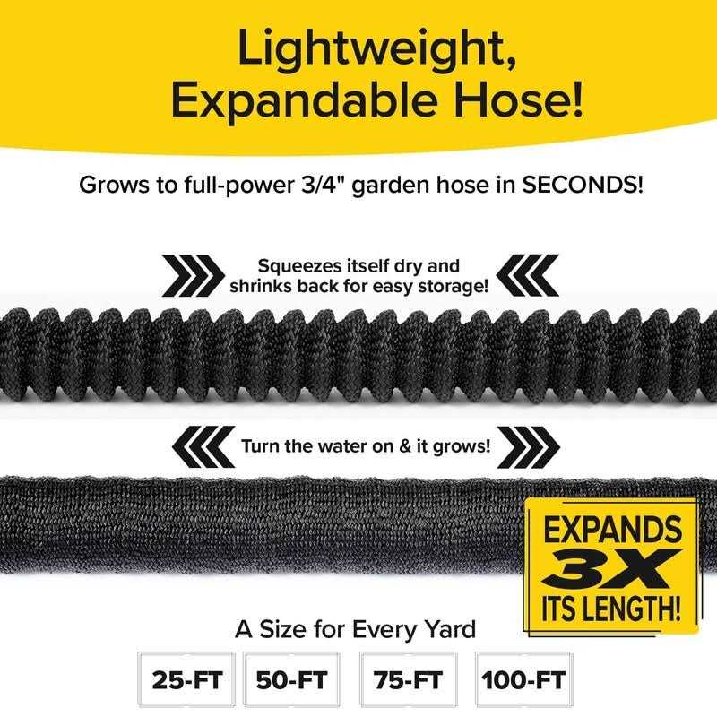 Bulbhead Pocket Hose Silver Bullet 75 ft Turbo Shot Nozzle Multiple Spray Patterns Expandable Garden Hose 3/4 in Solid Aluminum Fittings Lead-Free