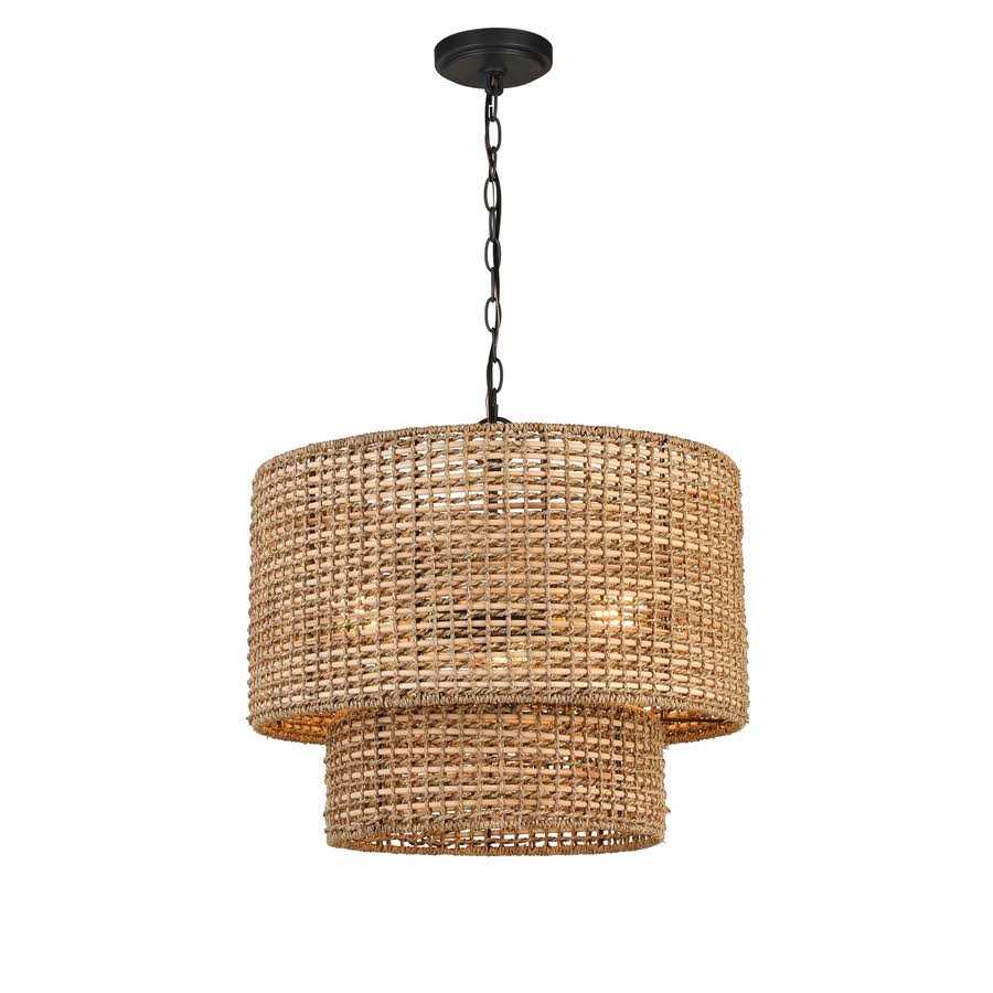 allen + roth Adara 3-Light Matte Black Traditional Drum Hanging Pendant Light KHV4993A