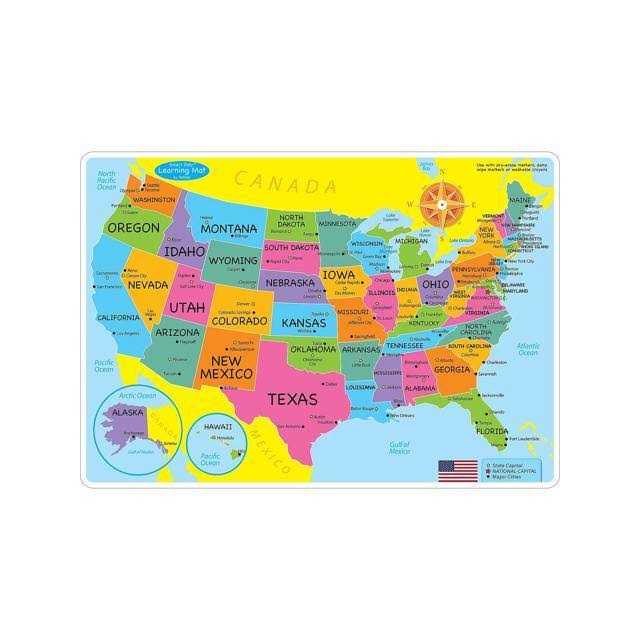 Ashley Productions 12 x 17 Double-Sided US Map Learning Mat