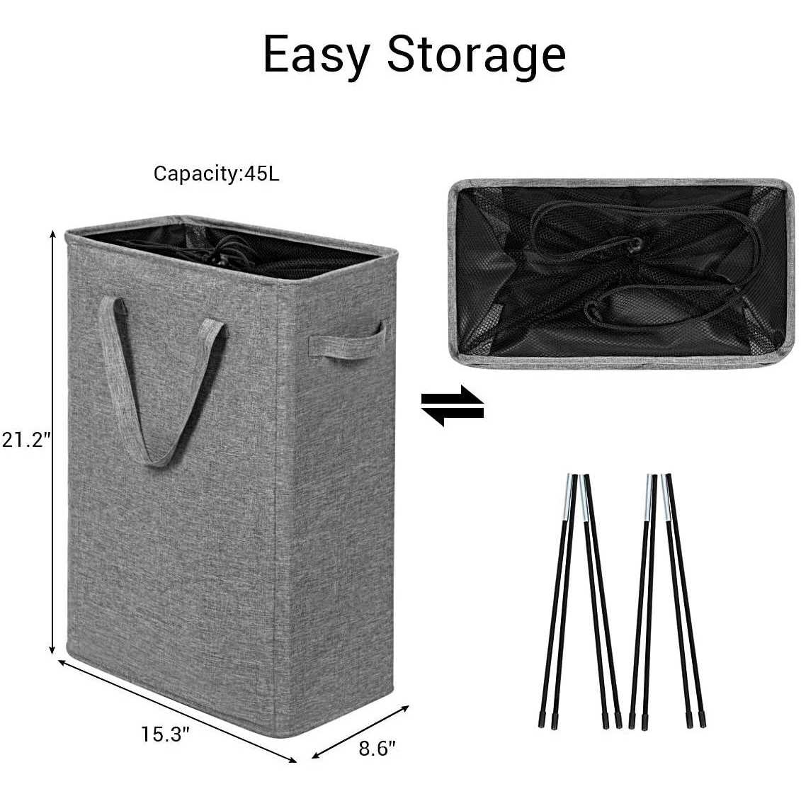 Zero JET LAG Slim Laundry Hamper With Handles Collapsible Laundry Basket Thin Dirty Clothes Basket Narrow Laundry Bag Foldable Dirty Cloth Hamper
