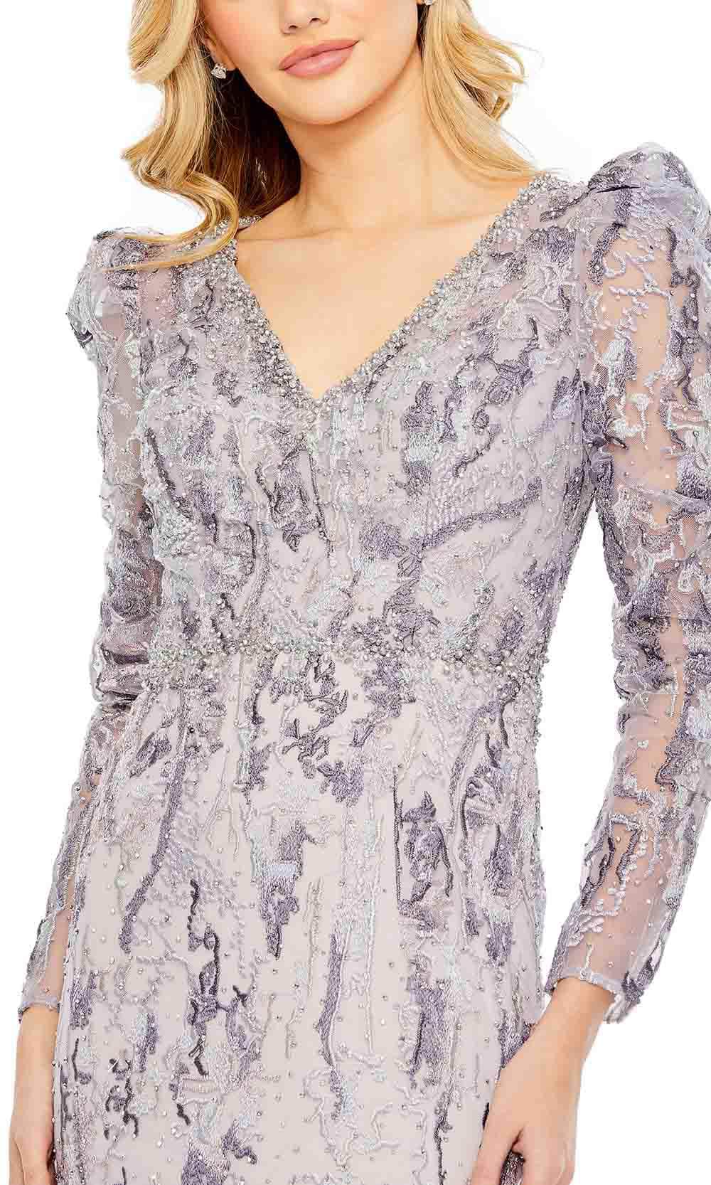 Embellished V-Neckline Long Sleeve Evening Dress