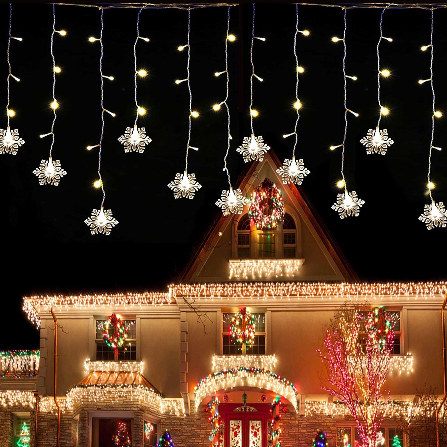 150 Led Icicle Lights with Snowflake 8 Twinkle Modes Curtain Lights,Hanging Fairy Lights for Outdoor Christmas Lights