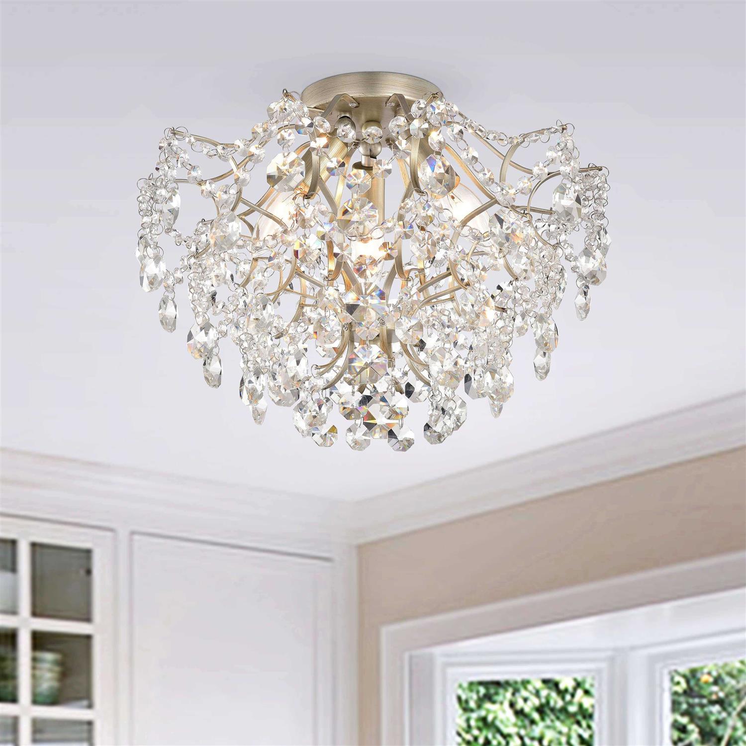 The Lighting Store Dalia Elegant Indoor 3-light Champagne Crystal Flush Mount