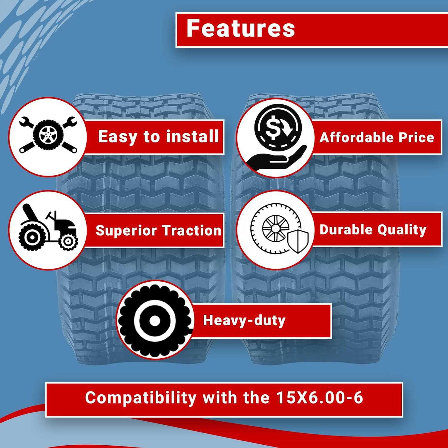 Two 15×6.00-6 Turf Tire 4 Ply Lawn Mower Tractor 15×6-6 Nhs Tubeless 15x6x6