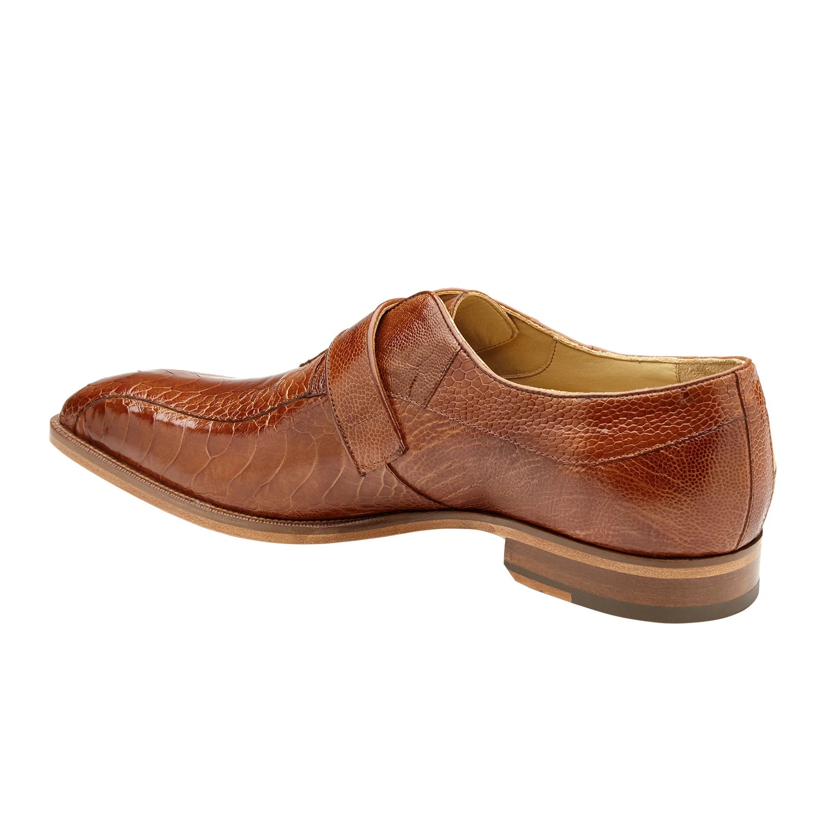 Men’s Belvedere Marte Ostrich Leg Monk Strap Dress Shoe in Camel & Bone
