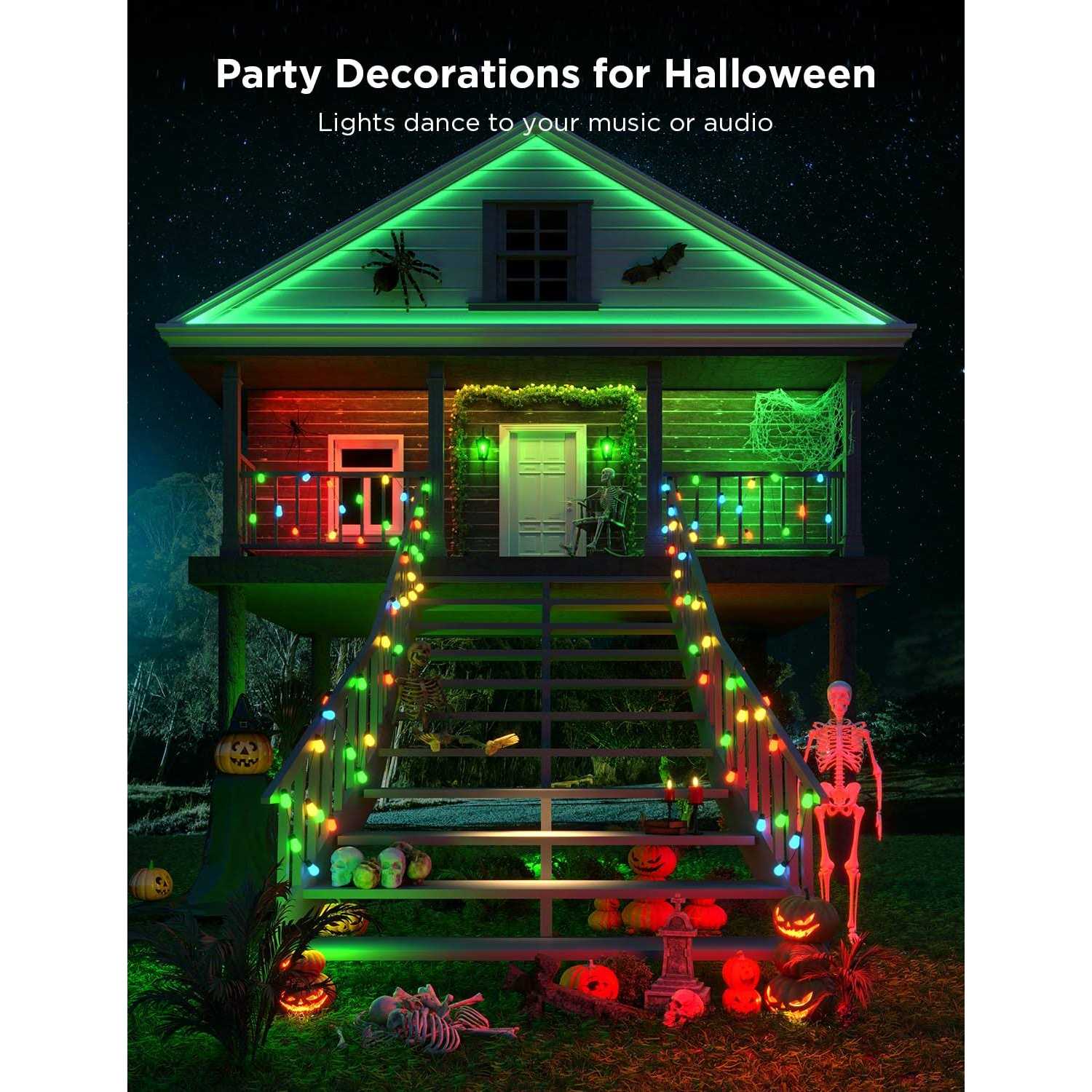 96ft Govee Smart Outdoor String Lights with RGBIC Warm White LED Bulbs