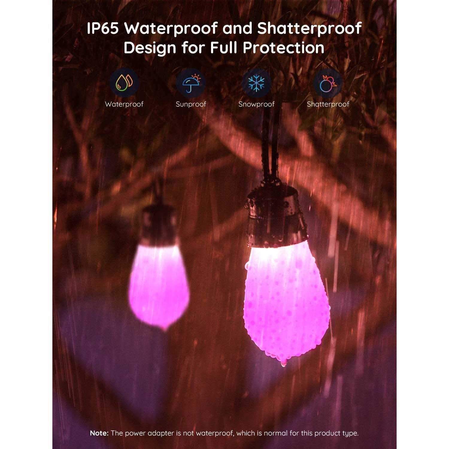 96ft Govee Smart Outdoor String Lights with RGBIC Warm White LED Bulbs