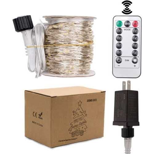 ZELUXDOT 600 leds String Lights Fairy String Lights 200ft Long Outdoor Waterproof Copper String Lights with Remote 8 Modes for Bedroom