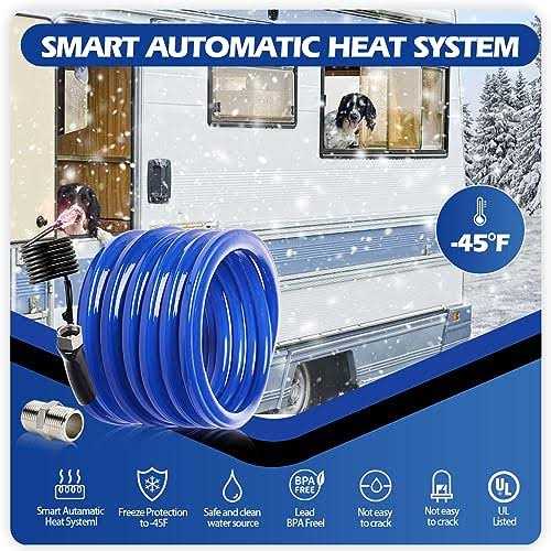 Bipeoo 100FT 30FT 50FT Heated Water Hose for Rv,-45 °F Antifreeze Drinking Garden Water Hose with Energy Saving Thermostat,1/2 Inner Diameter Rv