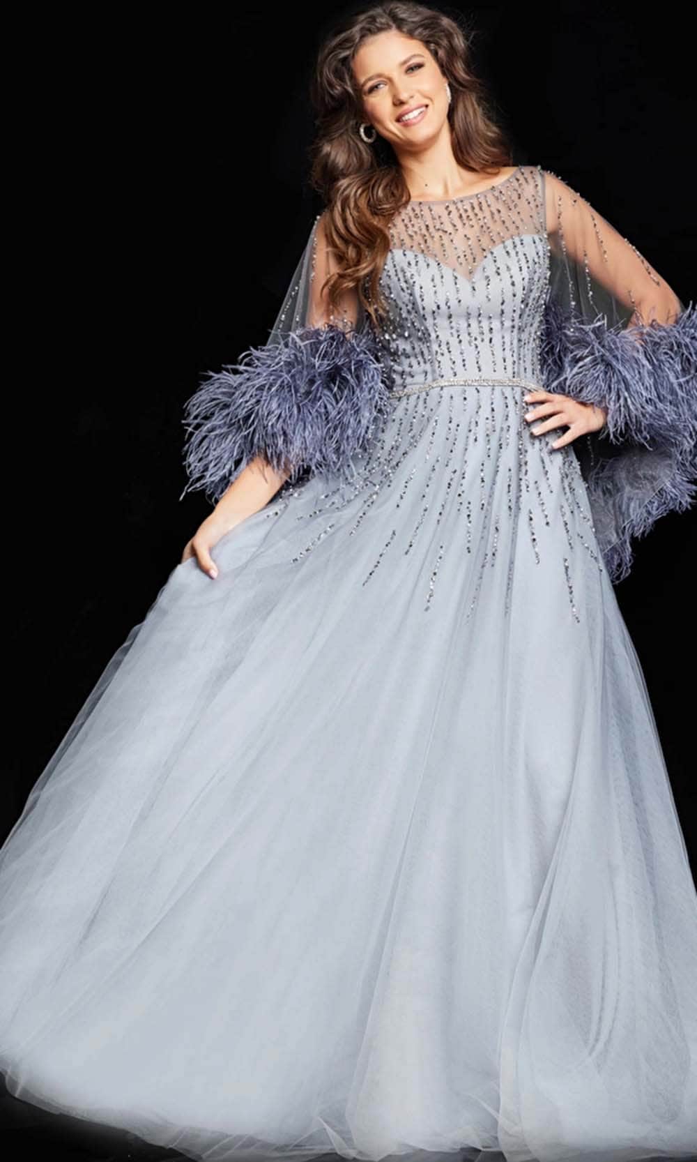 Beaded Illusion Bateau Evening Dress