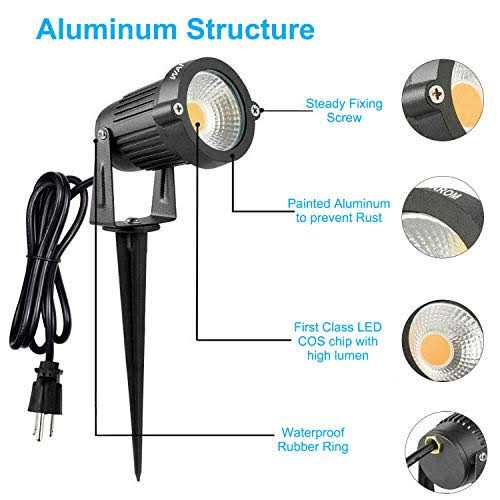 WEYANG Landscape Outdoor,IP65 Waterproof Garden Spotlights,5W AC 120V Yard Flood Light,Metal Ground Stake Lawn LED Spotlight