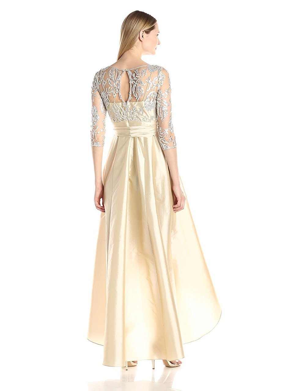 81916970 Quarter Sleeve Ribbon Ornate High Low Gown