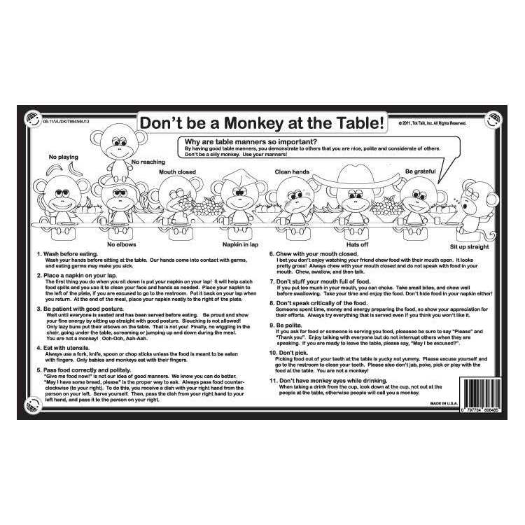 Tot Talk Table Setting & Etiquette Placemat