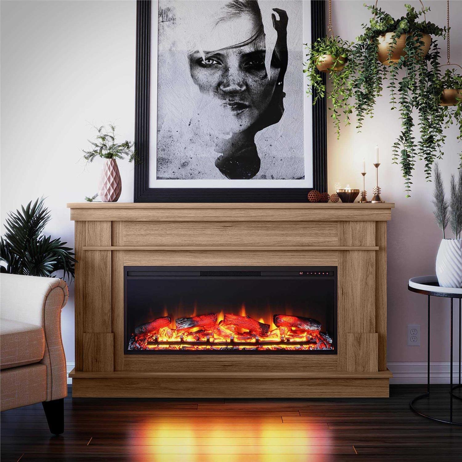 Ameriwood Home Elmcroft Wide Mantel with Linear Electric Fireplace