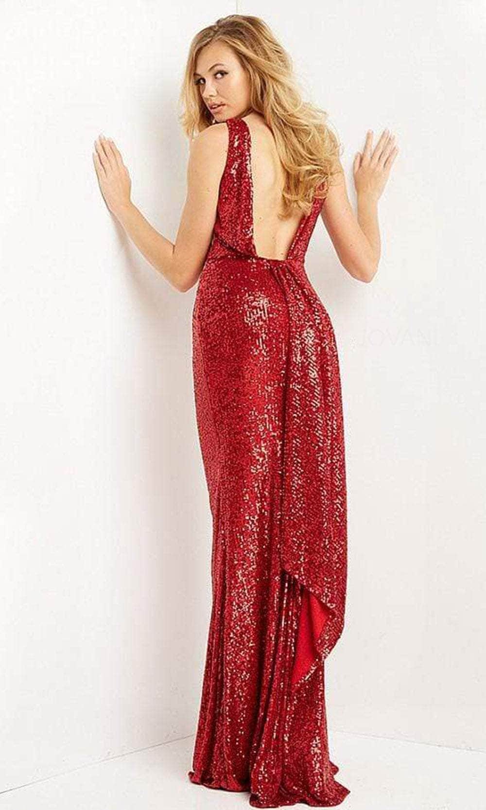 03854 Sequined Deep V Neck Sheath Dress