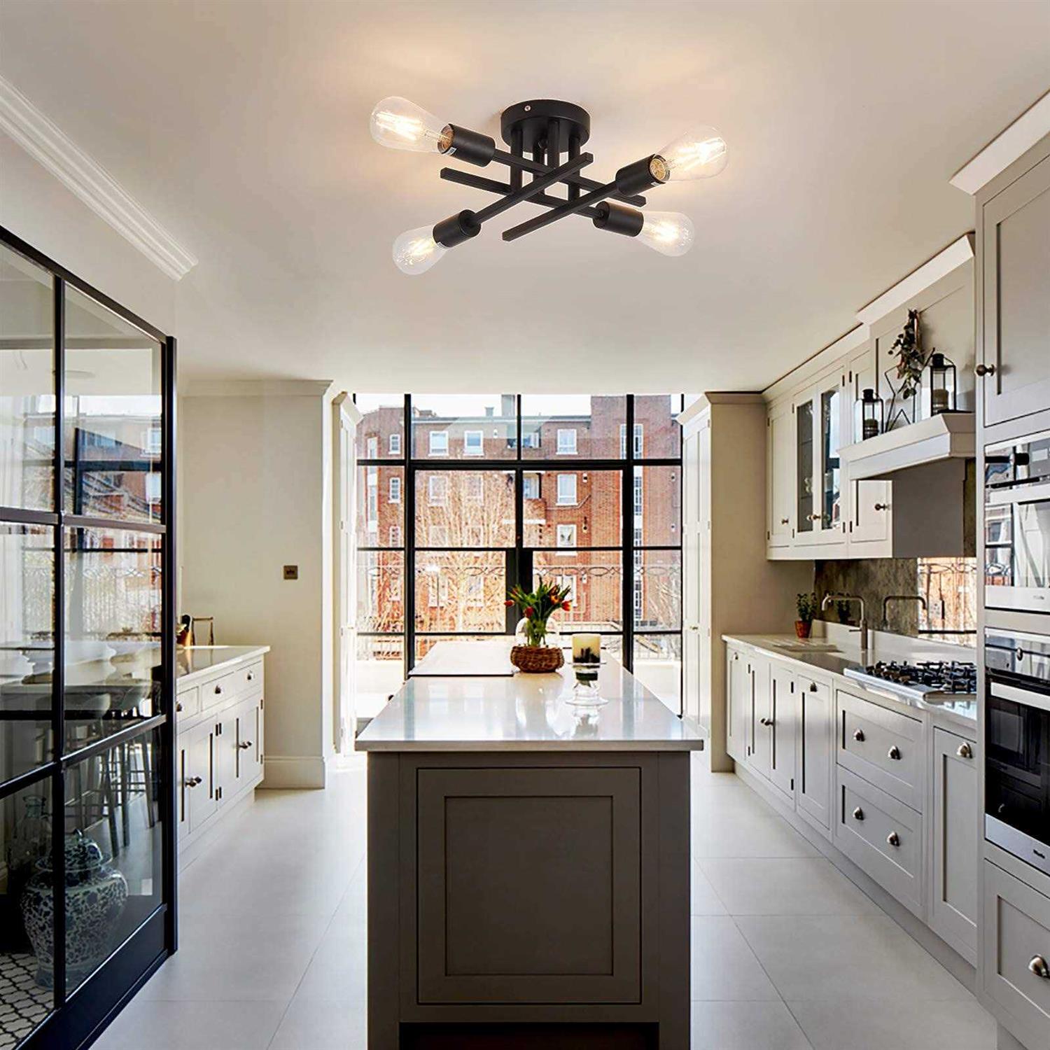 Zglaojt Semi Flush Mount 4 Light Ceiling Light Matte Black with E26 Base Modern Chandelier For Farmhouse Kitchen Dining Room Bedroom Study Living