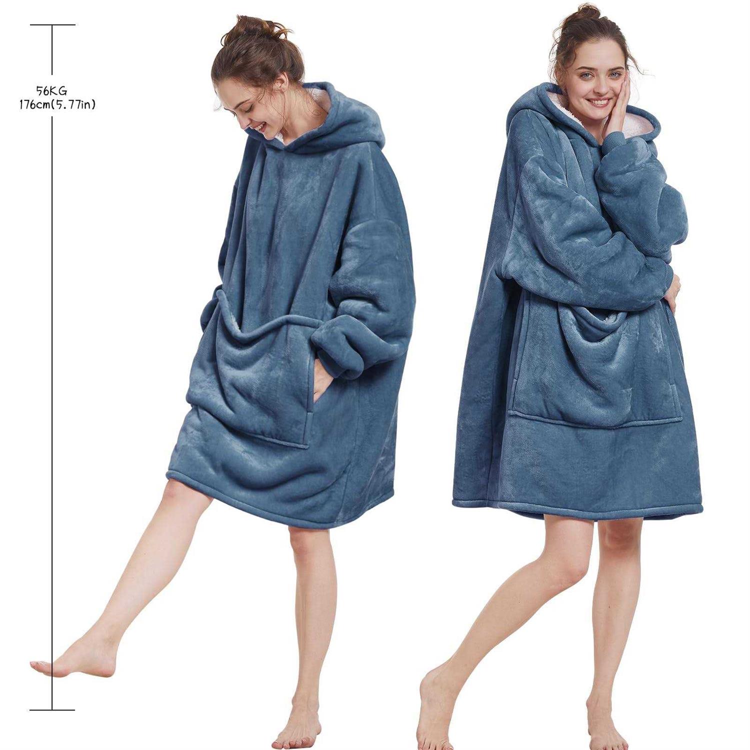 Aemilas Wearable Blanket Hoodie, Oversized Flannel Blanket Sweatshirt with Hood Pocket and Sleeves