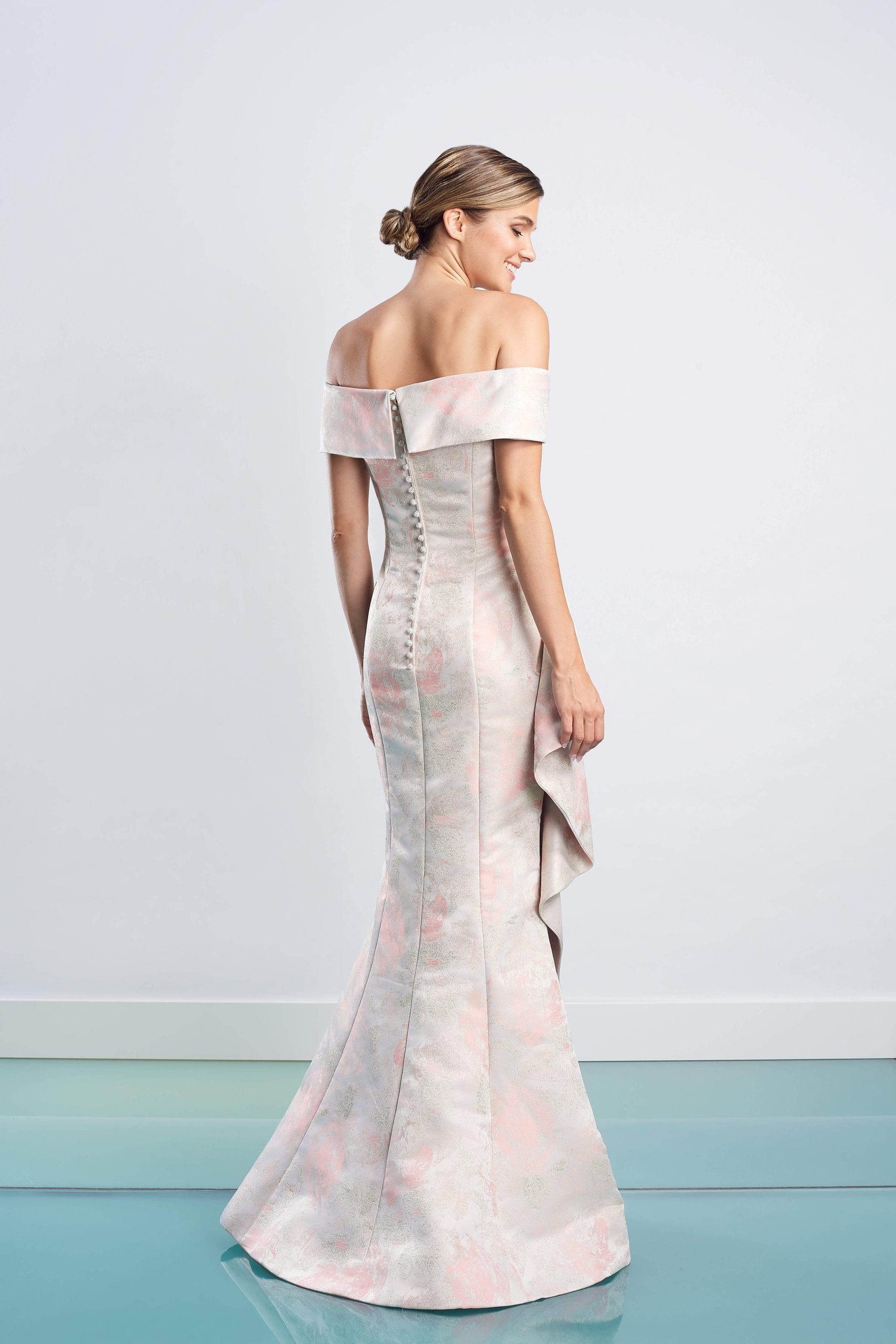 1467 Off Shoulder Glittered Floral Gown