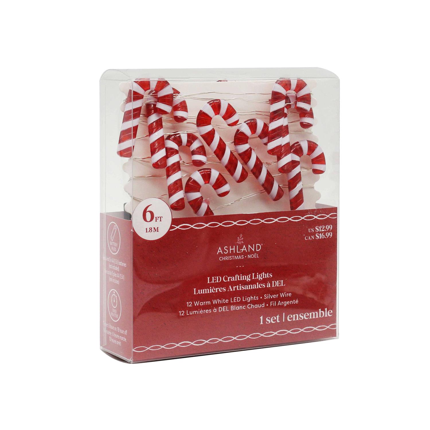 12ct. Warm White Candy Cane LED Crafting Lights with Silver Wire by Ashland