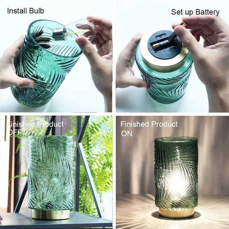 Battery Operated Table Lamp Cordless Lamps for Home Decor Battery Powered Nightlight with LED Bulb with Timer