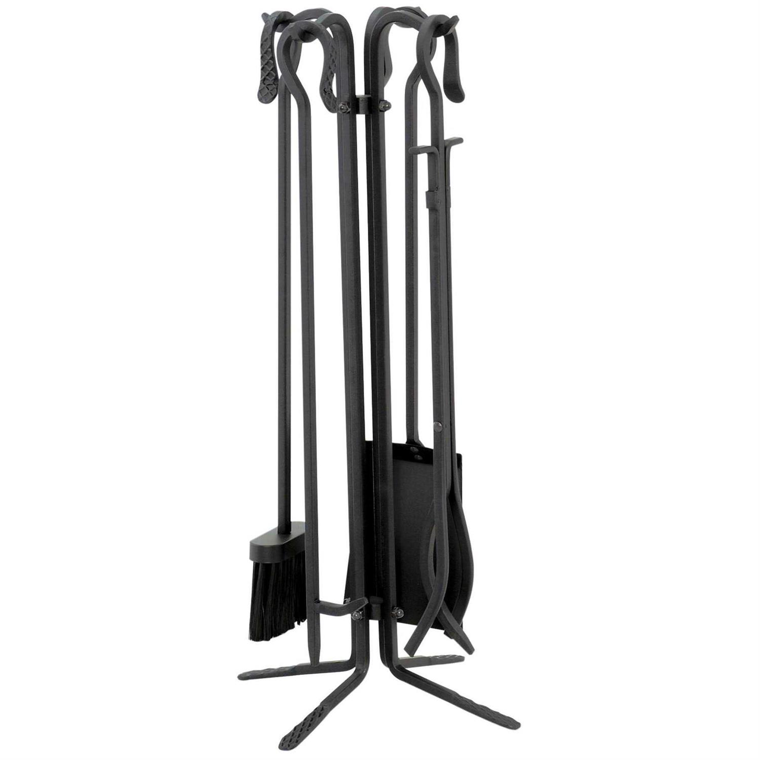 Uniflame 5 Piece Black Wrought Iron Fireset with Crook Handles T18070BK