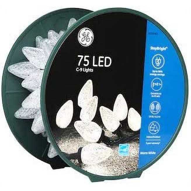 StayBright GE 75-Count LED C9 Clear LED 91146Lo Christmas String Lights Energy Star Warm White